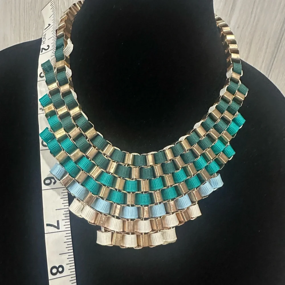Gold Multi Color Ribbon Statement Necklace - Picture 8 of 9
